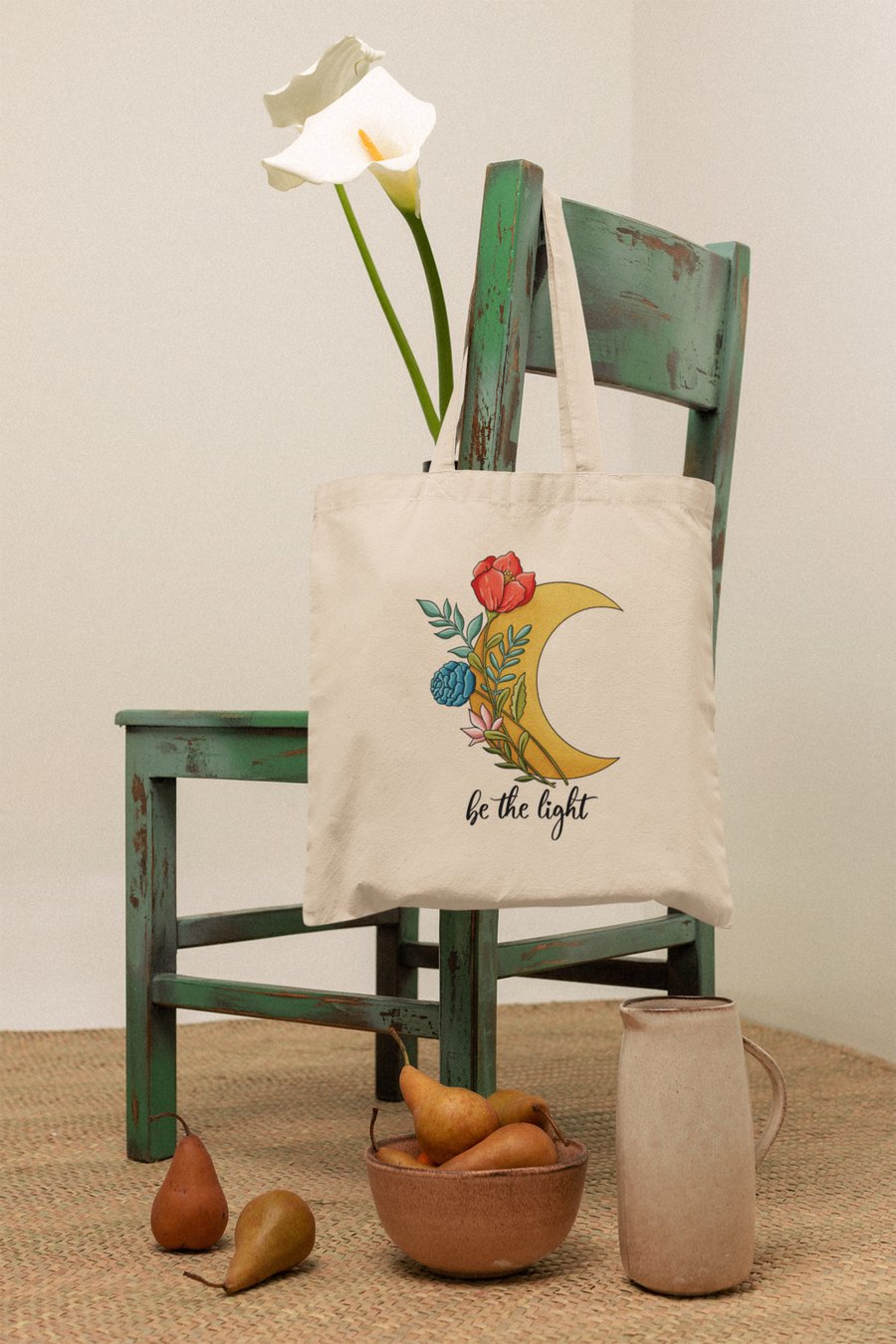 Be the light tote bag, Handmade tote bag, 100% Cotton