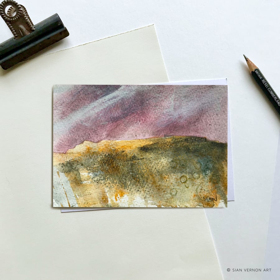 Pink moorland: Original Peak District landscape painting