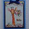 3D Luxury Handmade Card Hello Cute Giraffe with Flowers