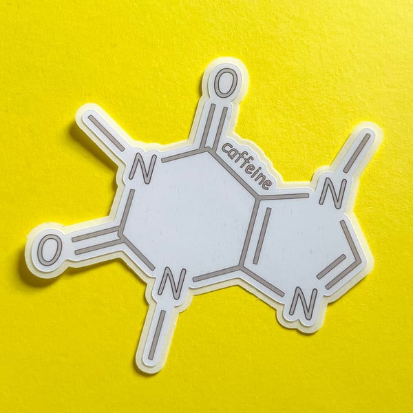 Caffeine molecule sticker. Vinyl sticker, matte laminated, die cut, easy peel.