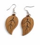 Scroll Sawn Walnut Leaf Earrings – Lightweight Wooden Drop Jewellery