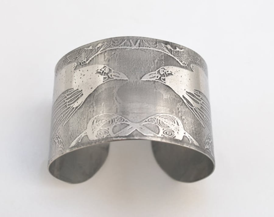 Surgical steel Raven Cuff, natural silver finish, large