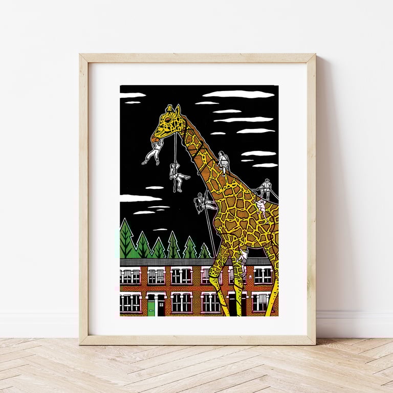 The tallest giraffe in the street - Giclee Print (Unframed)