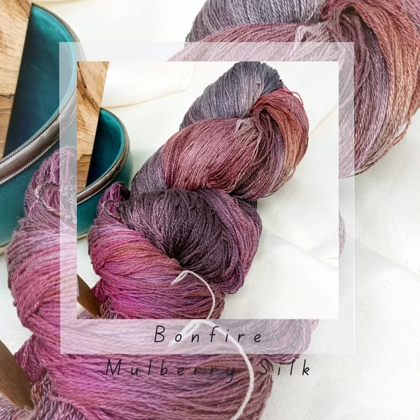 Hand Dyed Mulberry Silk Lace Yarn 188g 2.20nm Bonfire 1000m per 100g Weaving sil