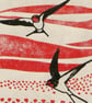 Swallows over Poppy Fields linocut print