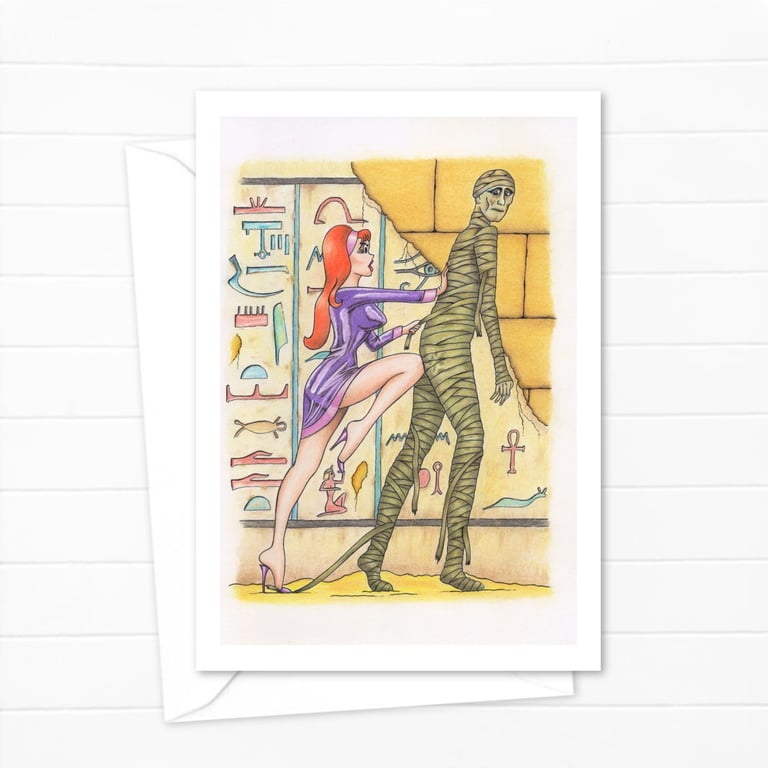 Egyptian Mummy Greeting Card: Hand Drawn Comic Horror Illustration (502)