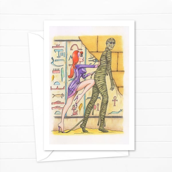 Egyptian Mummy Greeting Card: Hand Drawn Comic Horror Illustration (502)