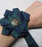 Black Watch Tartan Ruffle Rosette Celtic Button Wrist Corsage Wristlet  - Image 1