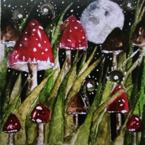 Mounted Print from my Original Mushrooms Watercolour Painting 