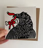Raven Birthday Linocut Greetings Card. Spooky Gothic Gift. 