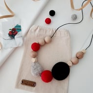 Needle Felted Wool & Wood Mix Necklace- Modern Mix