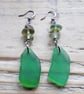 Beach Boho Dangle Earrings: Green Seaglass  - Image 3