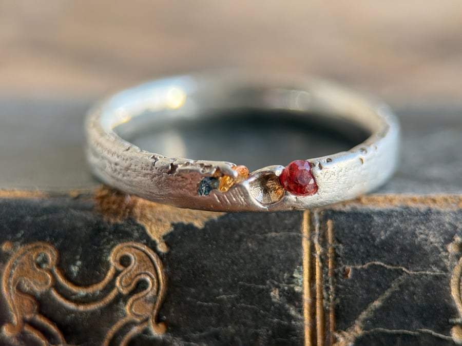 Sterling Silver Sand Cast Sapphire Ring Band