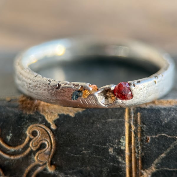 Sterling Silver Sand Cast Sapphire Ring Band