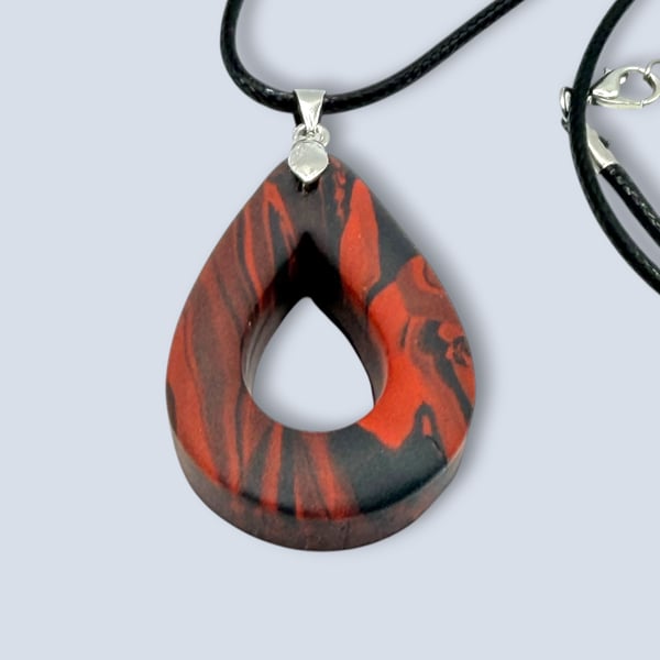 Deep Red and Black Marbled Glasses Holder Necklace Teardrop Pendant