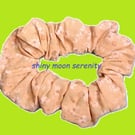 Medium Scrunchie, White Flower with Orange centre on Peach