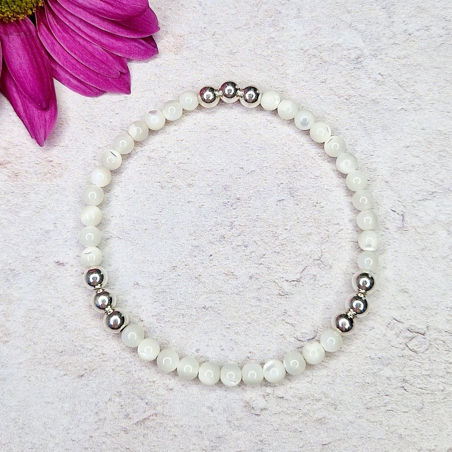 Mother of Pearl and Silver Stacking Bracelet