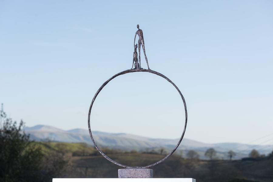 Foundry Bronze 'Stargazers' Dog and Man on Ring Statue Bronze Metal Sculpture