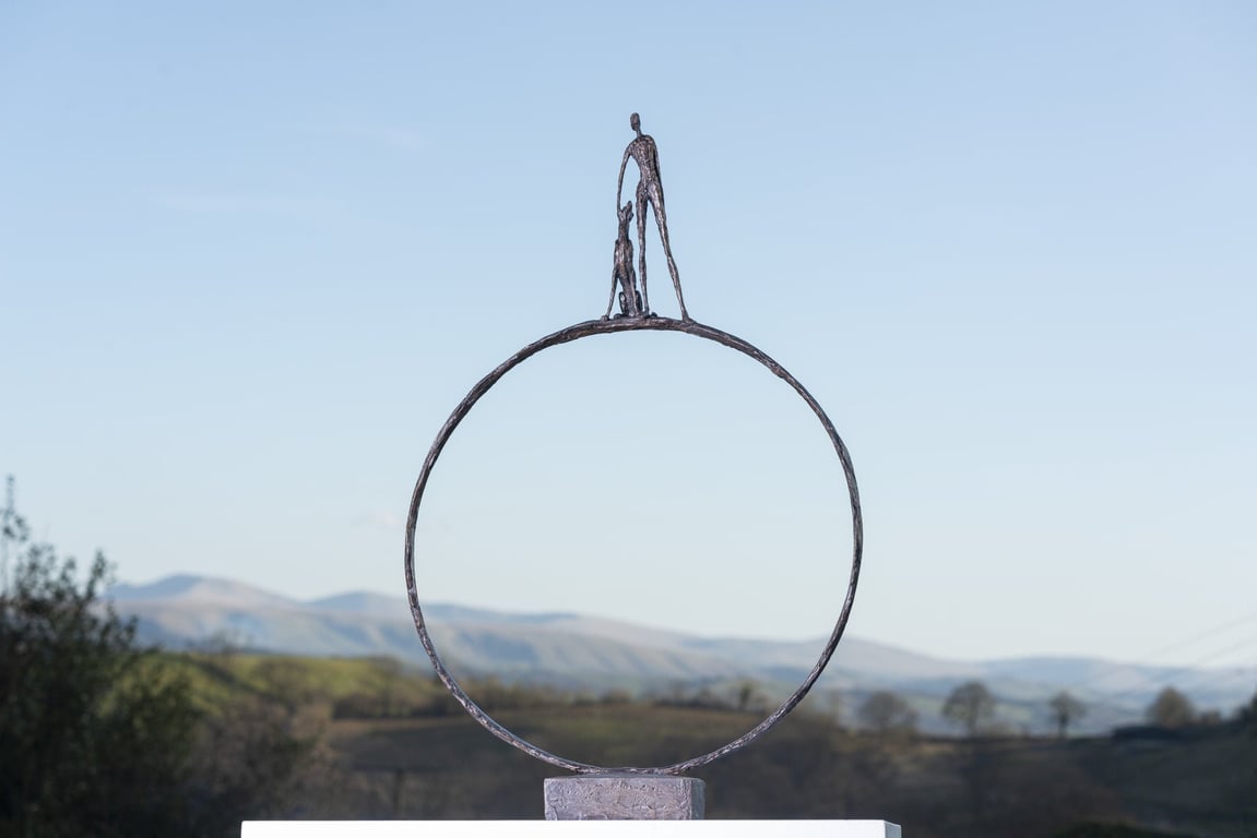 Foundry Bronze 'Stargazers' Dog and Man on Ring Statue Bronze Metal Sculpture