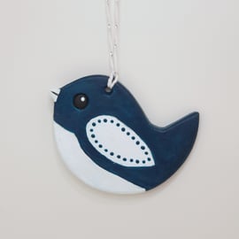 Bird hanging decoration, letterbox gift, turquoise and white 