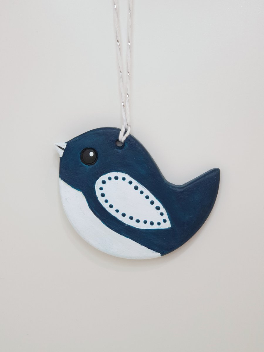 Bird hanging decoration, letterbox gift, turquoise and white 