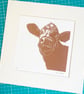 A curious cow lino print with mount - Image 4