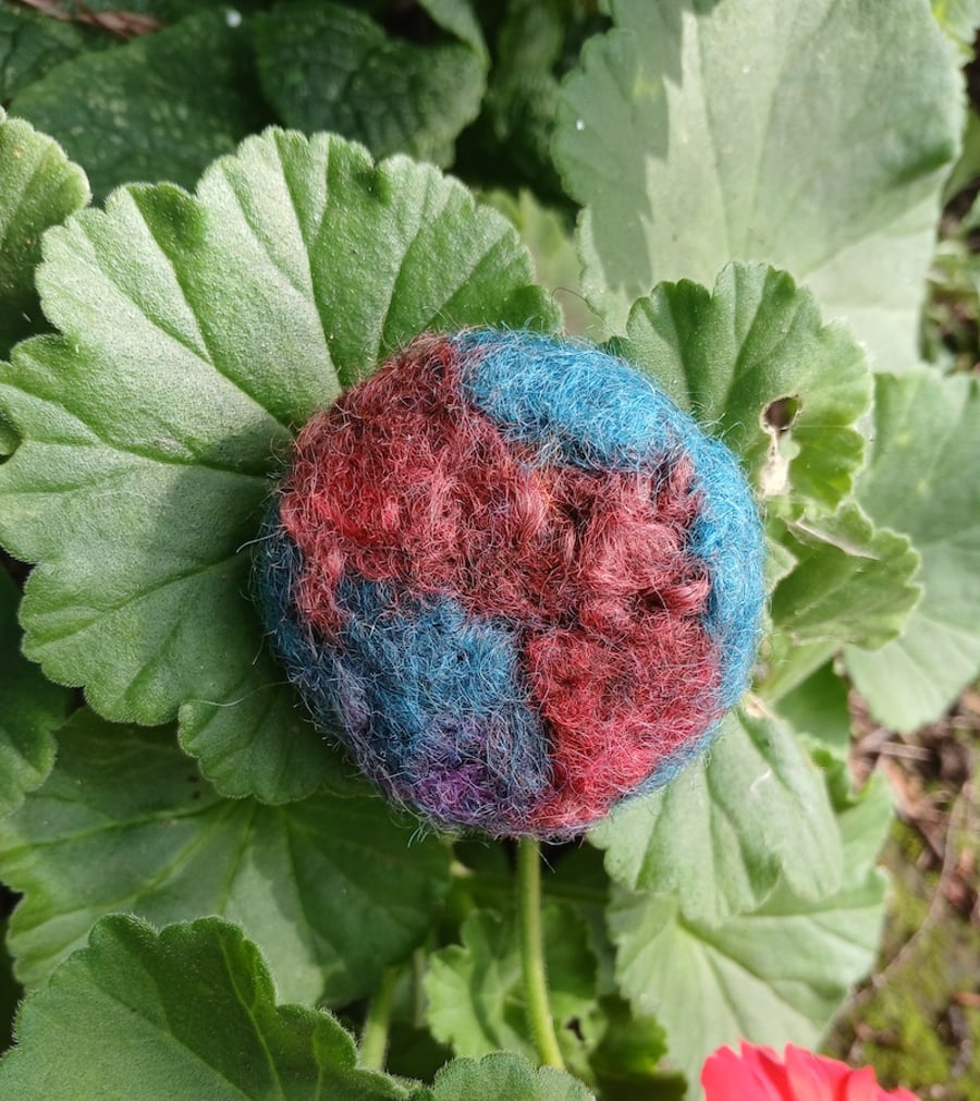 Turquoise and Red Planet Brooch