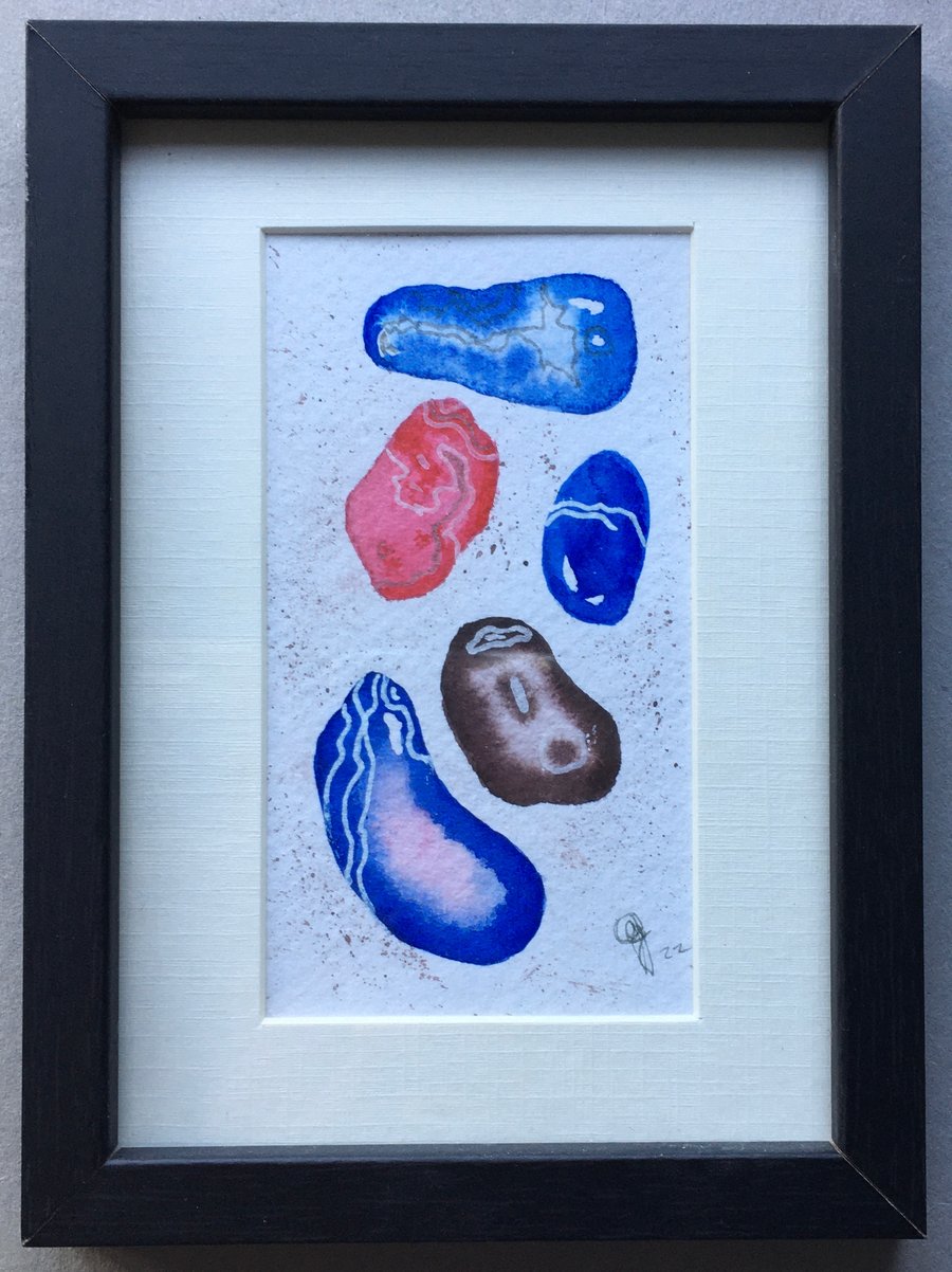 Blue pebbles original mini painting 