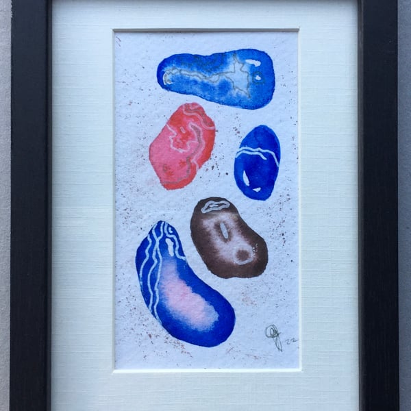 Blue pebbles original mini painting 