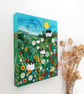 Whimsical Landscape Painting Folk Art, Countryside Artwork with Sheep and Meadow - Image 2