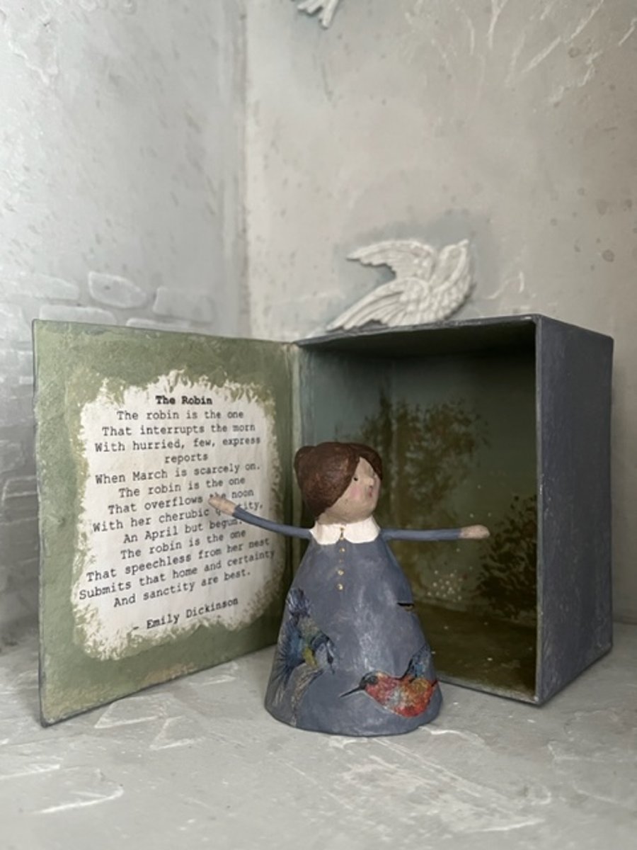 Emily Dickinson paper mache diorama in a handmade box 