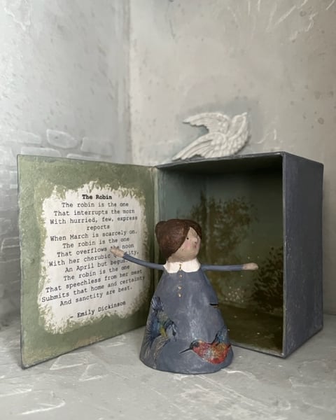 Emily Dickinson paper mache diorama in a handmade box 