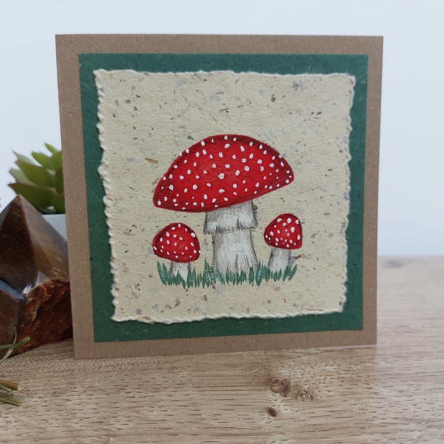 Hand Painted Toadstool Blank Greetings Card. Fly Agaric, Ideal for Fungi Lovers.