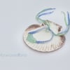 Aqua Sea Glass Heart, blue variegated and green silk macrame bracelet 