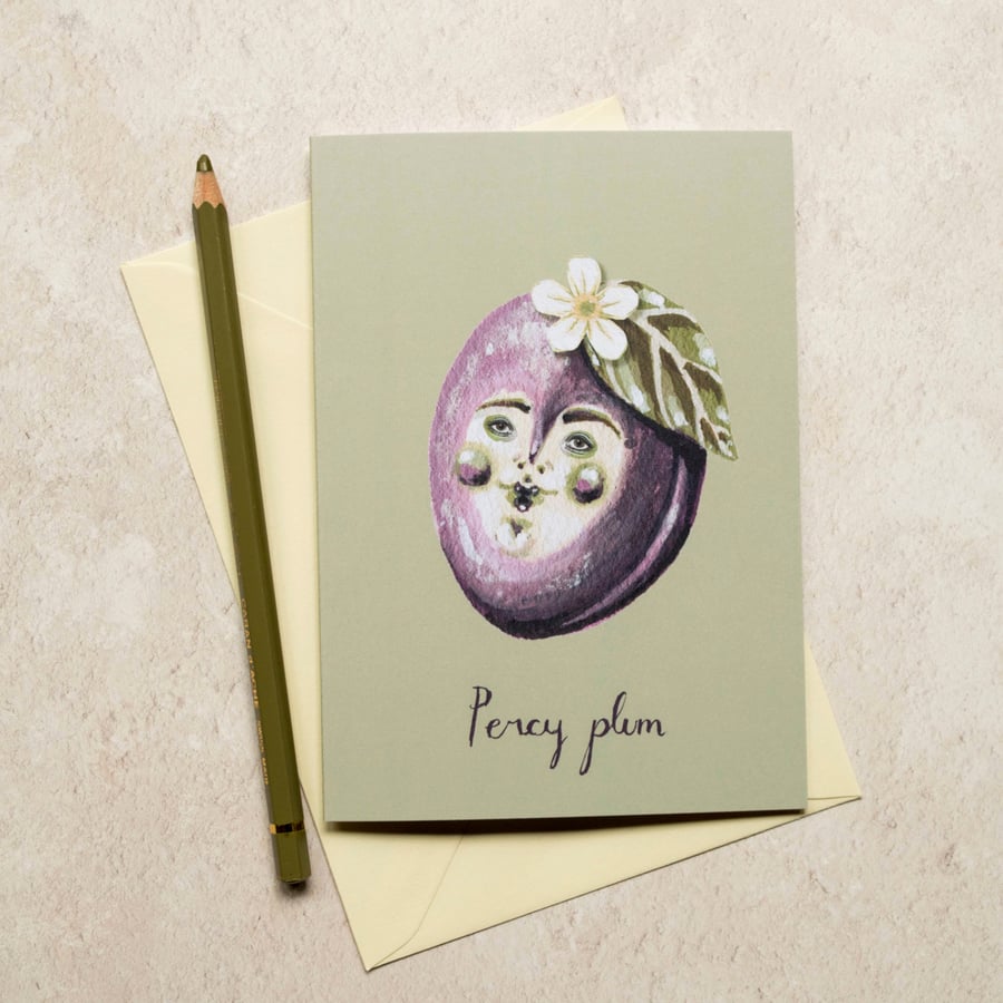 Percy plum greeting card, A6. Card for any occasion