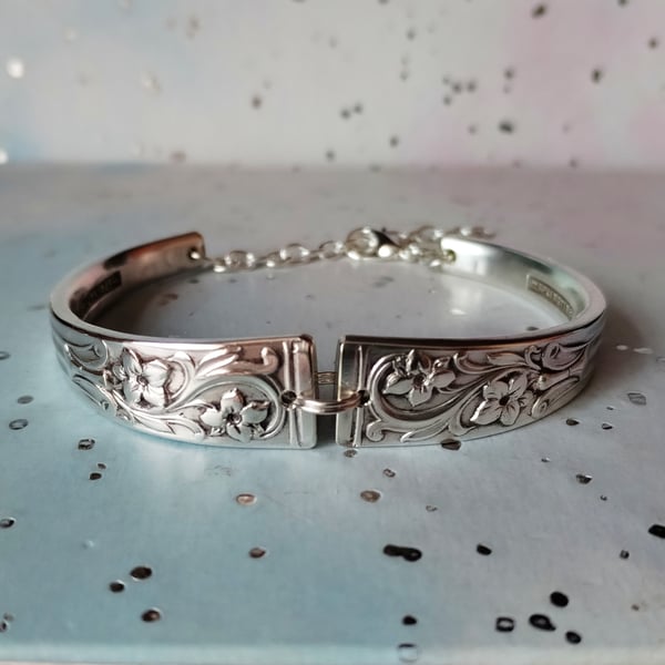 Handmade silver plated spoon handle bracelet. 