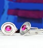 Handmade sterling silver cufflinks, pink corundum gemstones, stone choice  - Image 2