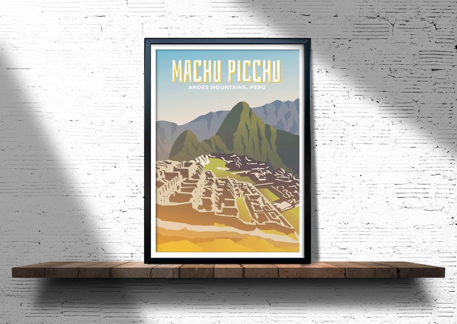 Machu Picchu travel poster, Peru wall print, Machu Picchu retro wall art