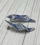 Aluminium Stud Earrings, Folded Design, Imprinted Floral Pattern, Silver Blue - Image 5