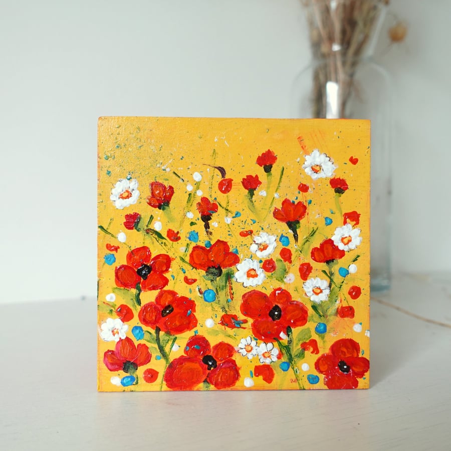 Hand Painted Poppy Meadow Jewellery Box, Red Flowers and Daisy Trinket Storage