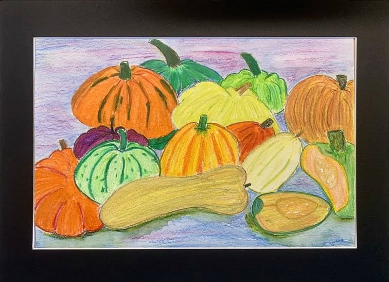 Squashed - A Coloured Pencil Drawing of Autumn Squash and Pumpkins 