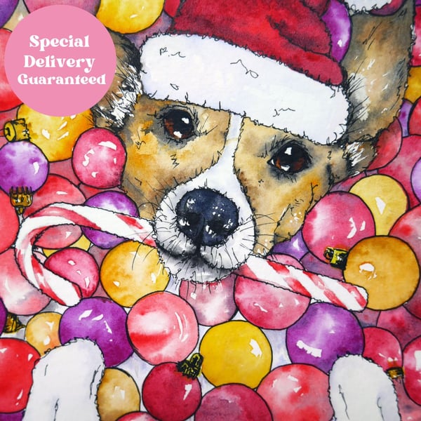 Jack Russell Terrier, Original Watercolour, Christmas Dog, Terrier