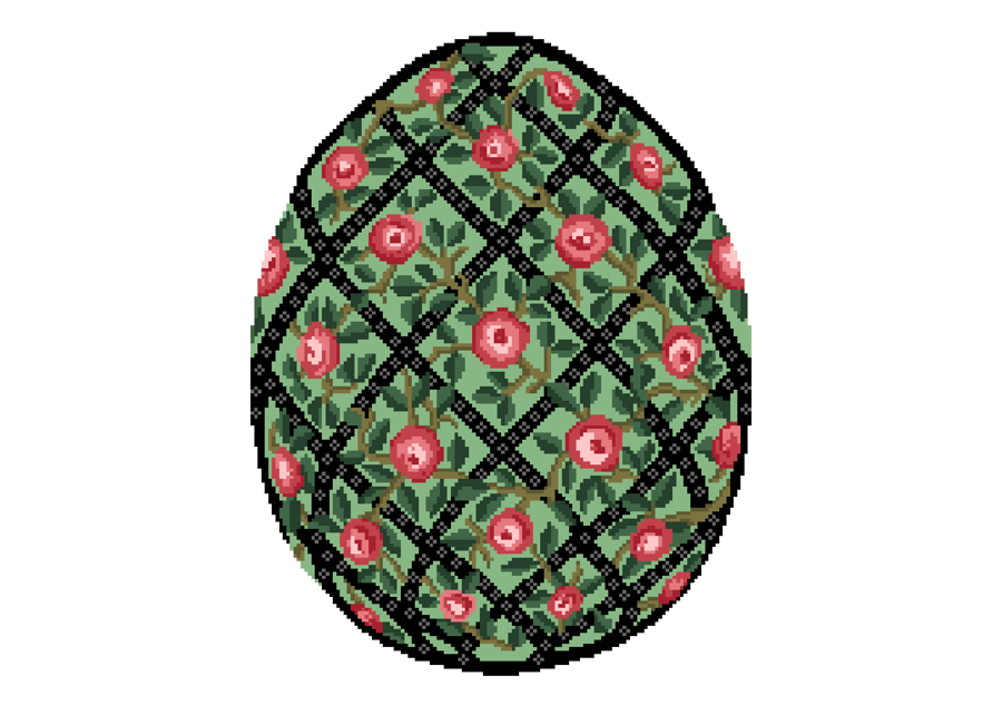 120 - Cross Stitch Imperial Egg Golden Rose Trellis - Modern Easter Egg