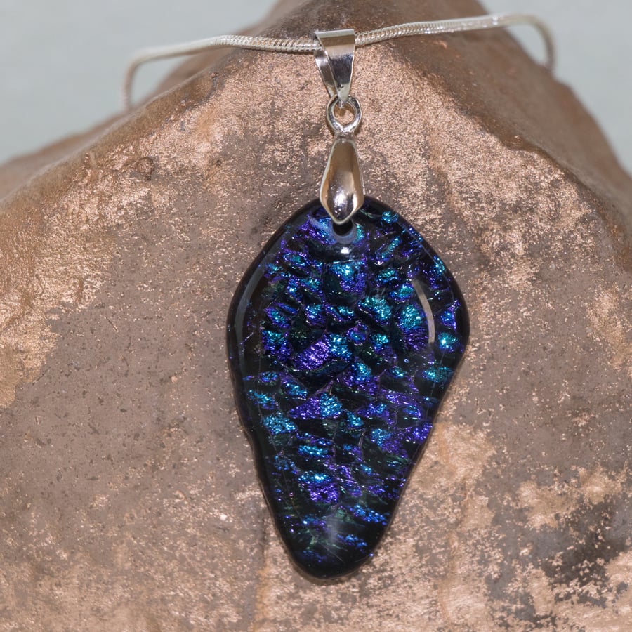 Sparkly Blue Kite Shaped Dichroic Glass Pendant - 1139 