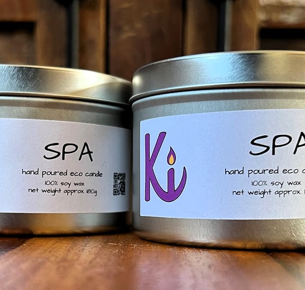 Spa scented soy candle in a silver tin