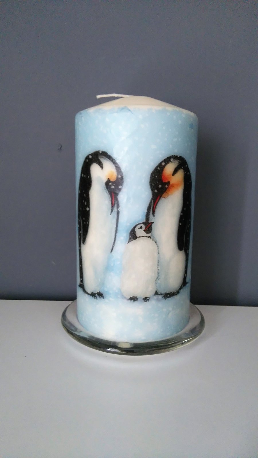 blue family penguin candle