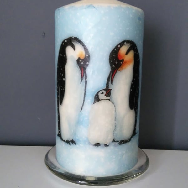 blue family penguin candle