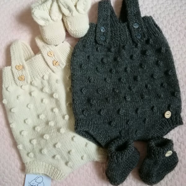 Hand knitted bunny bodysuit, romper and booties