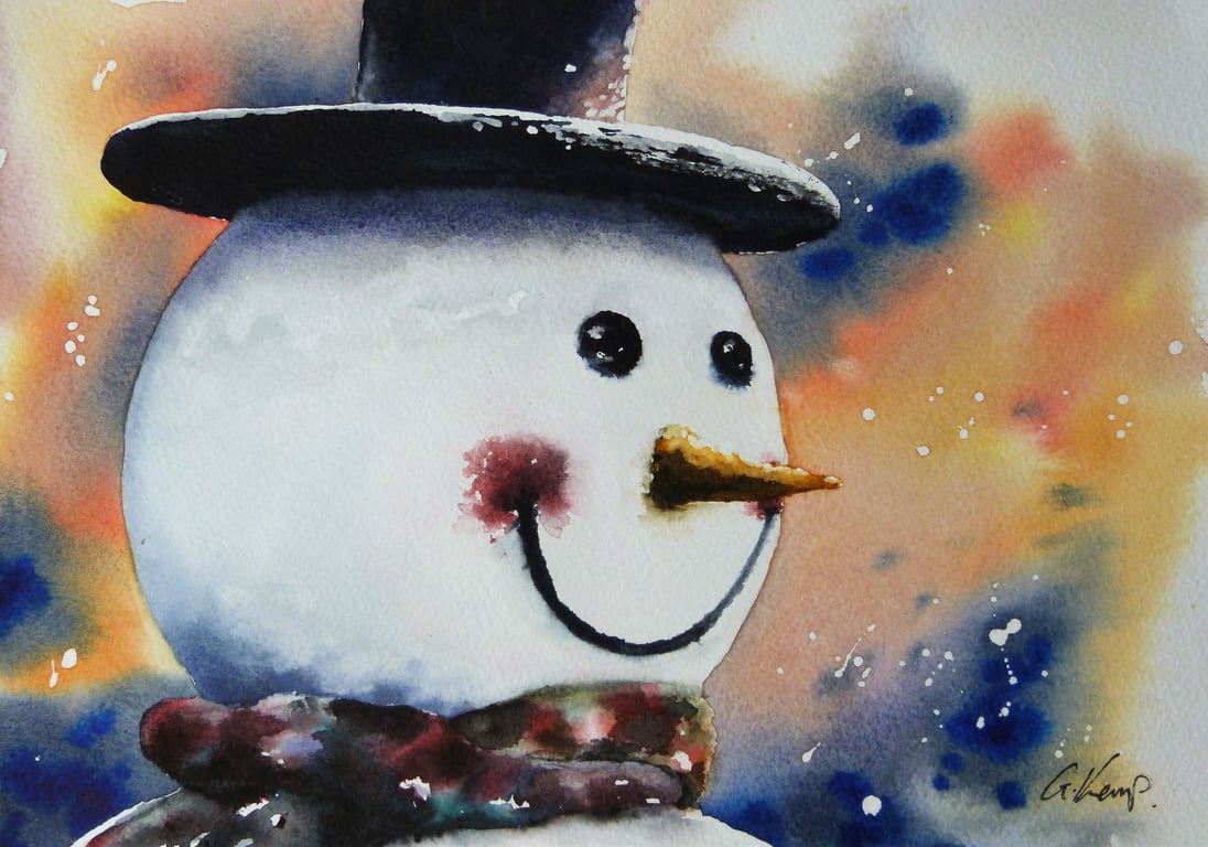 Snowman, Original Watercolour Painting.