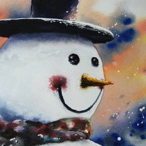 Snowman, Original Watercolour Painting.